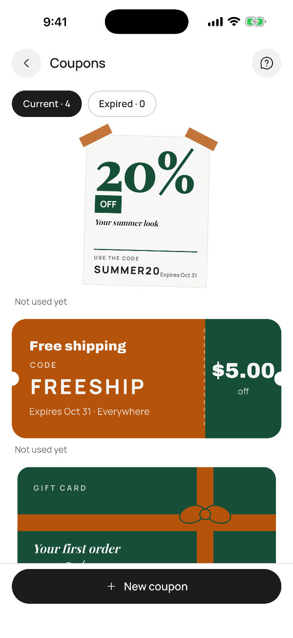 Coupons in the app