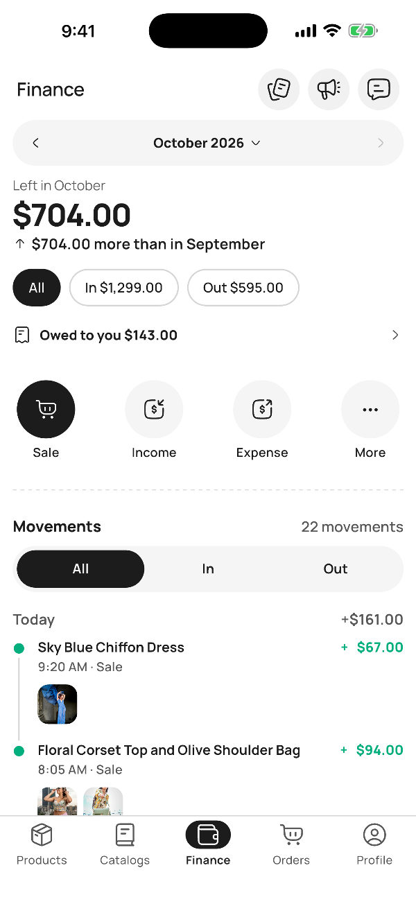 Finances in the app